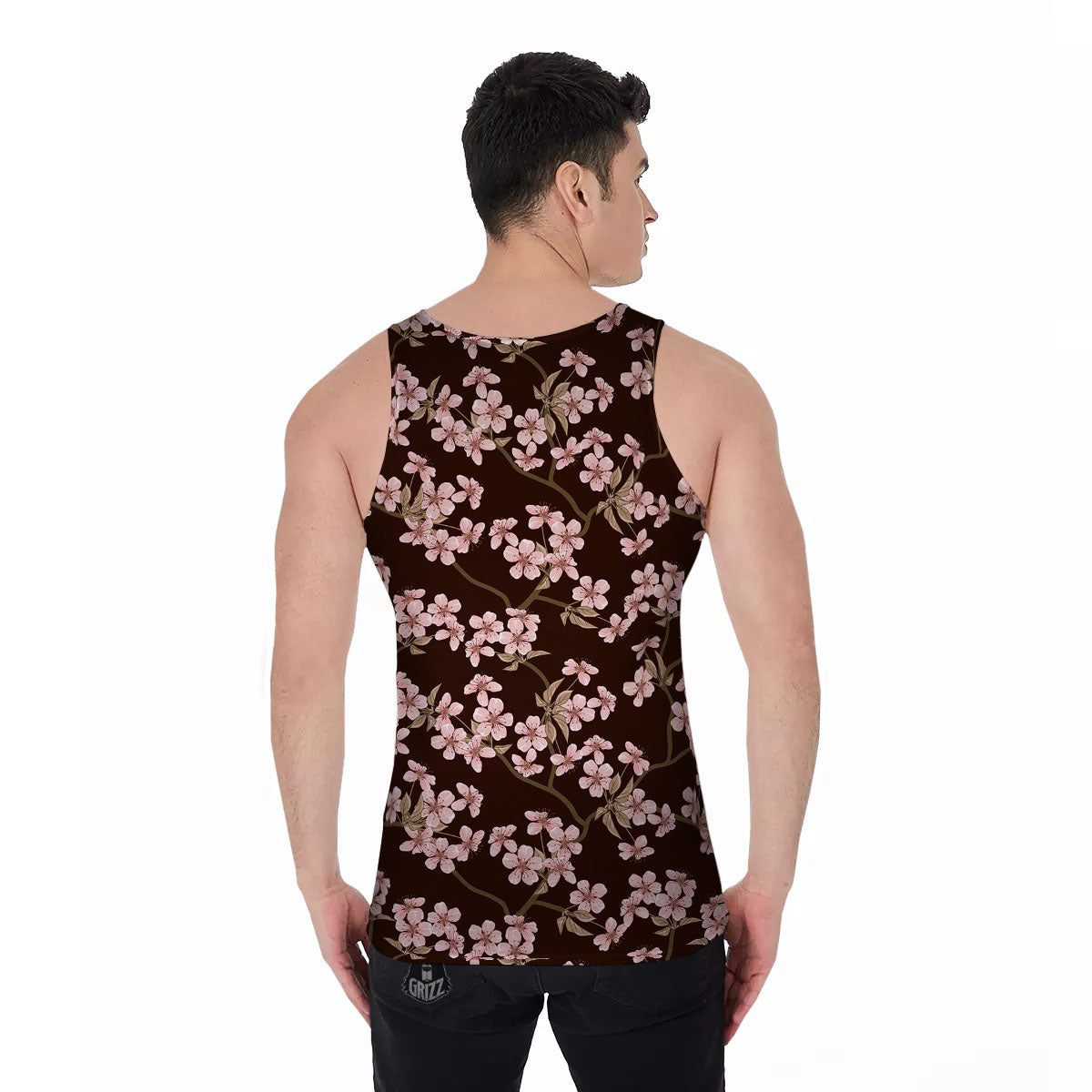 Cherry Blossom Vintage Print Pattern Men's Tank Top-grizzshop