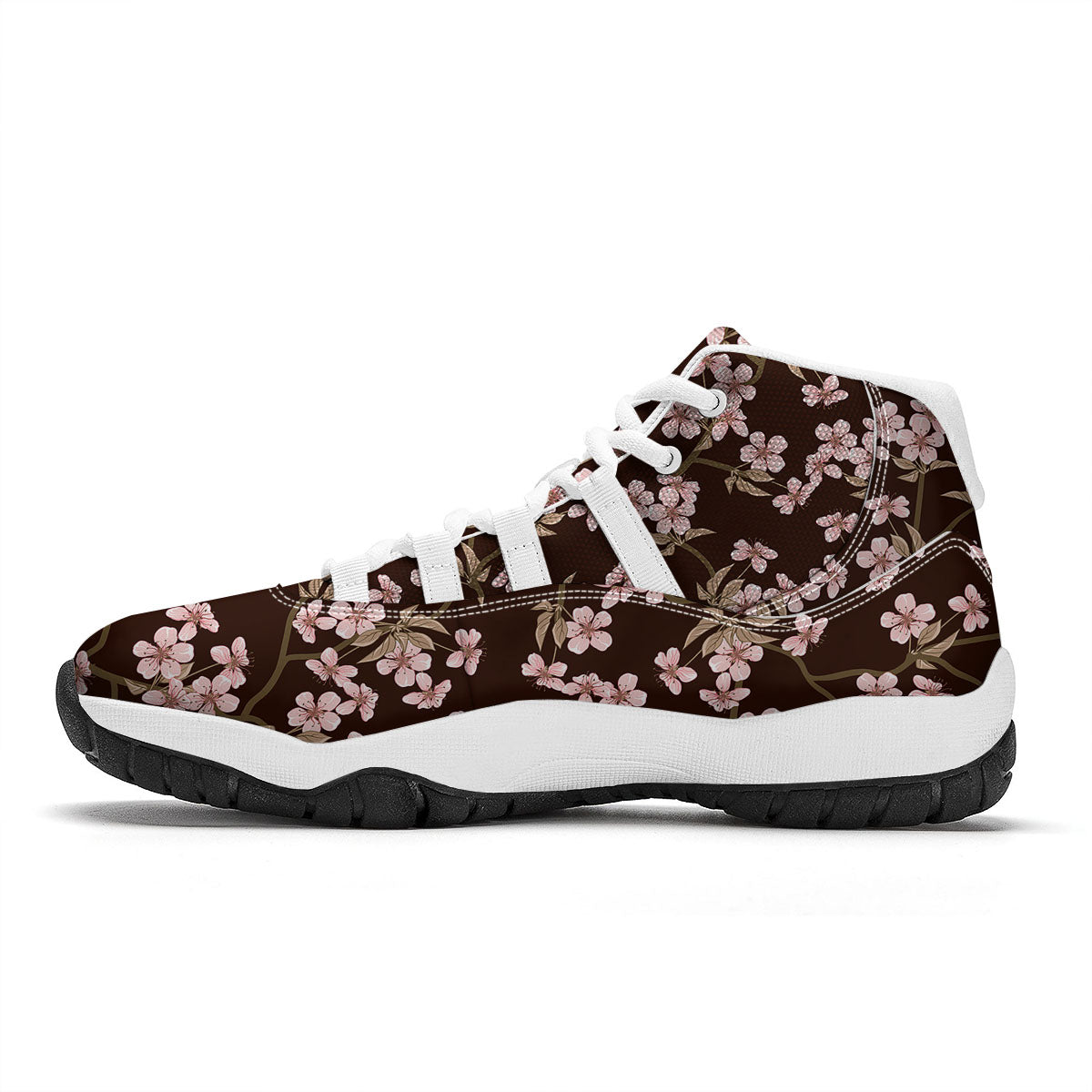 Cherry Blossom Vintage Print Pattern White Bball Shoes-grizzshop