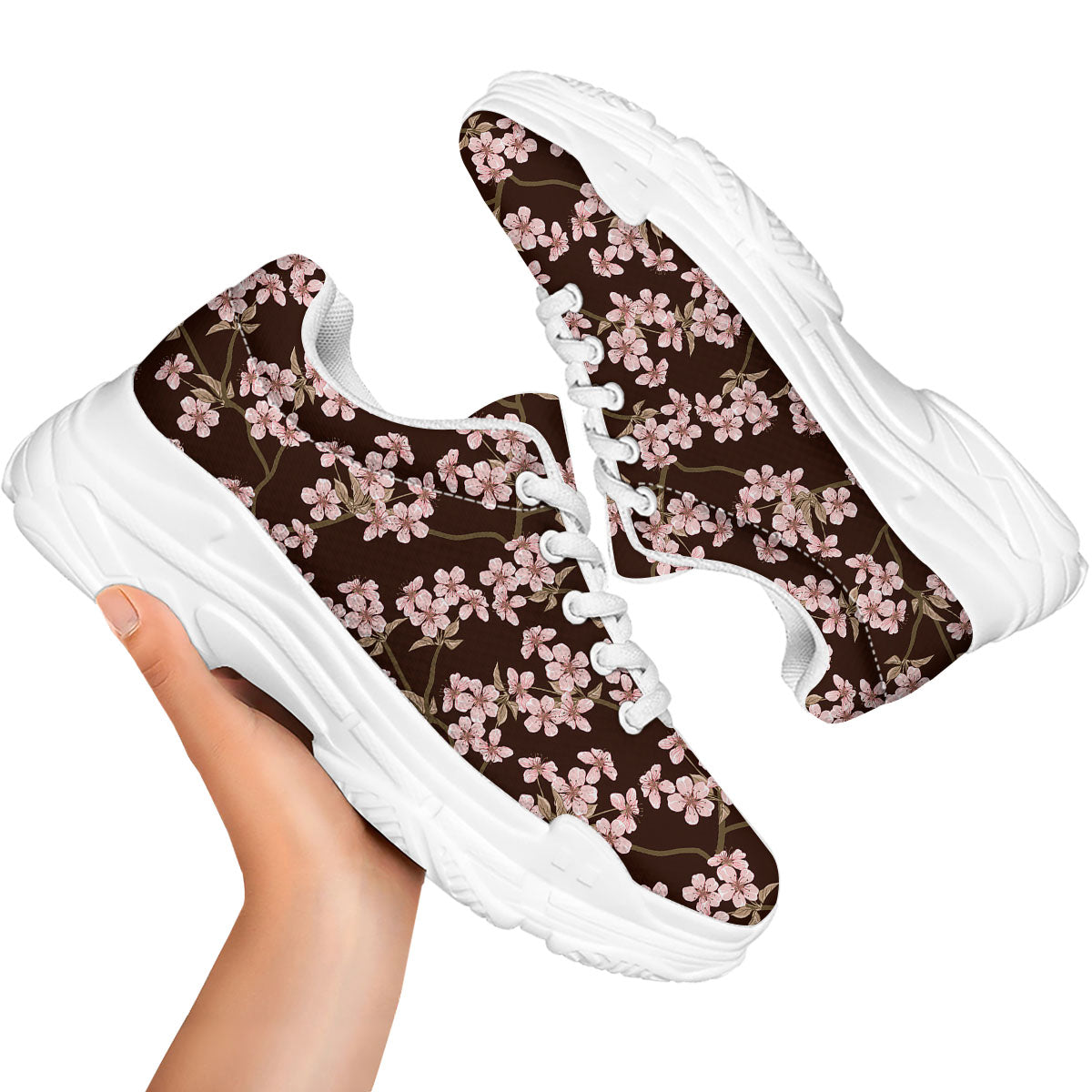 Cherry Blossom Vintage Print Pattern White Chunky Shoes-grizzshop