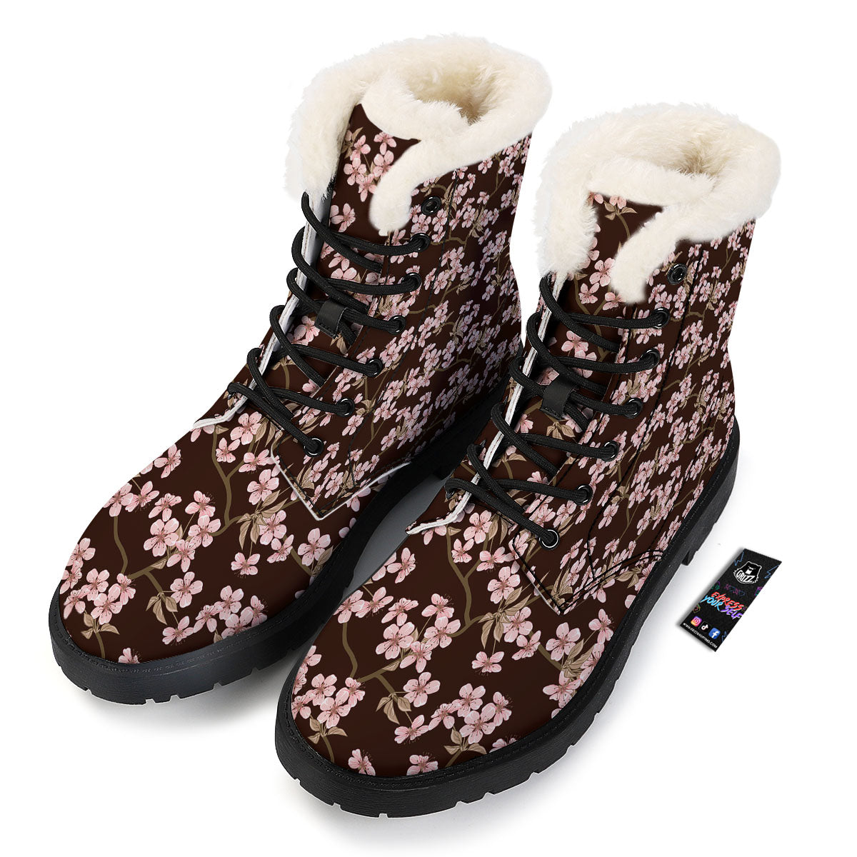 Cherry Blossom Vintage Print Pattern Winter Boots-grizzshop