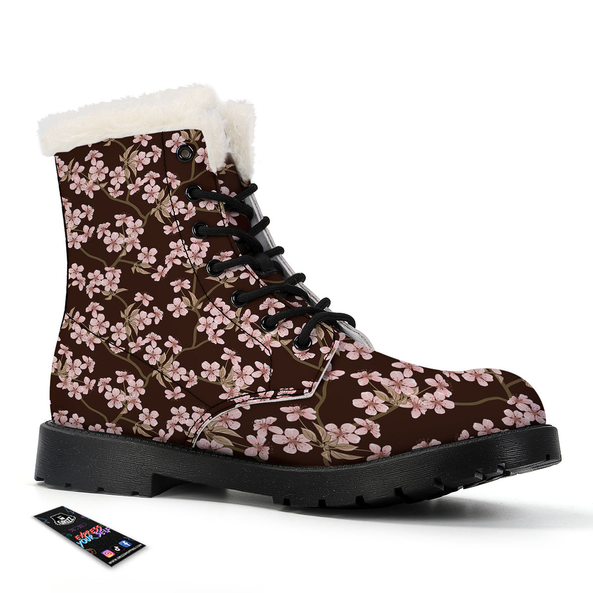Cherry Blossom Vintage Print Pattern Winter Boots-grizzshop
