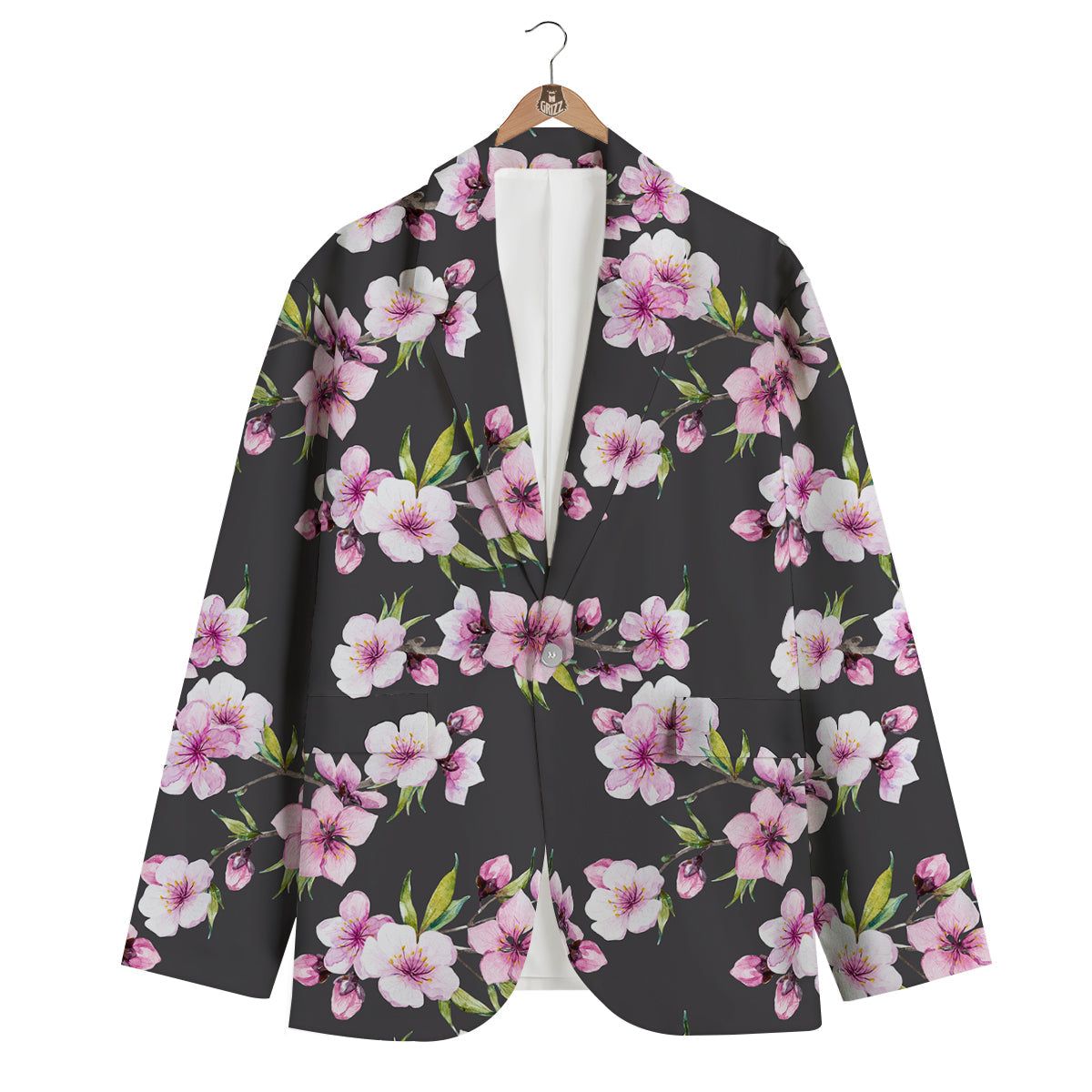 Cherry Blossom Watercolor Print Pattern Men's Blazer-grizzshop
