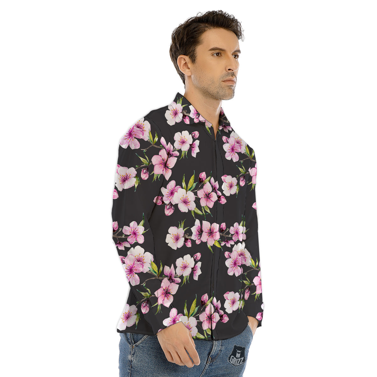 Cherry Blossom Watercolor Print Pattern Men's Dress Shirts-grizzshop