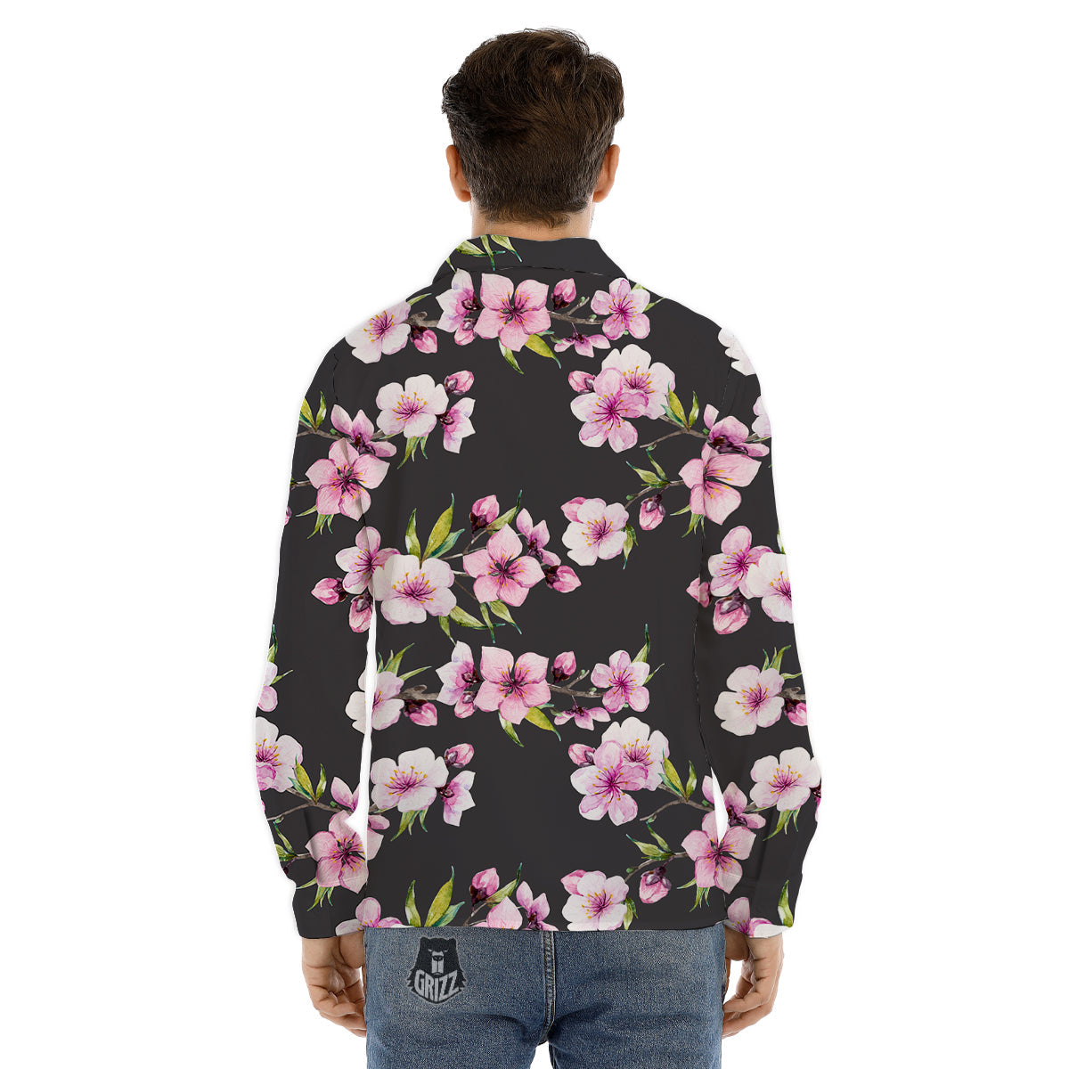 Cherry Blossom Watercolor Print Pattern Men's Dress Shirts-grizzshop