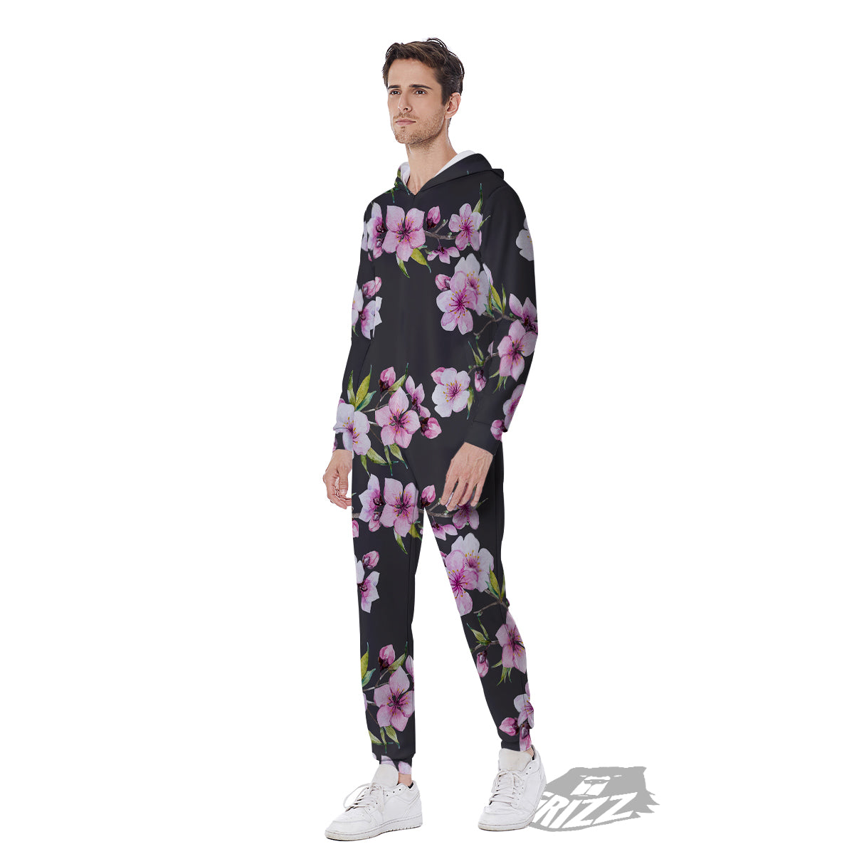 Cherry Blossom Watercolor Print Pattern Men's Jumpsuit-grizzshop