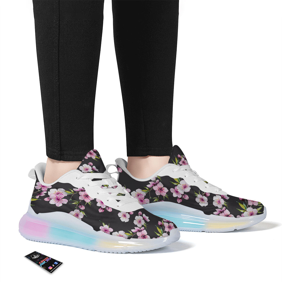 Cherry Blossom Watercolor Print Pattern Running Sneakers-grizzshop