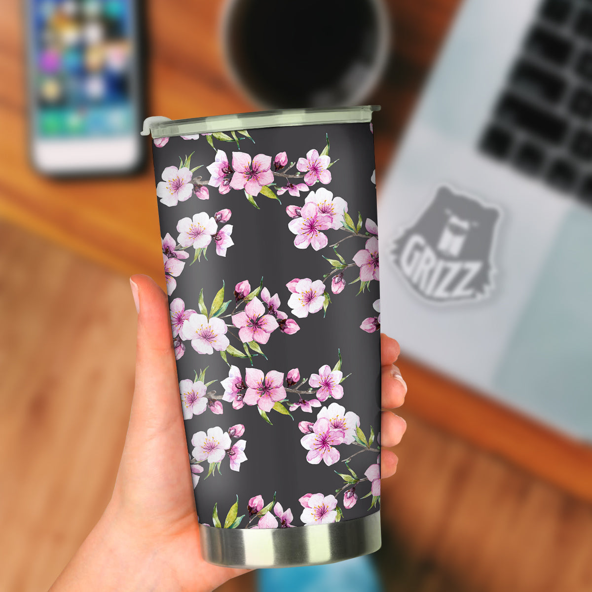 Cherry Blossom Watercolor Print Pattern Tumbler-grizzshop