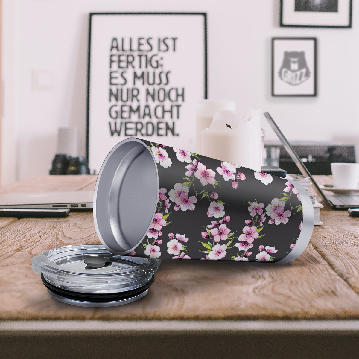 Cherry Blossom Watercolor Print Pattern Tumbler-grizzshop