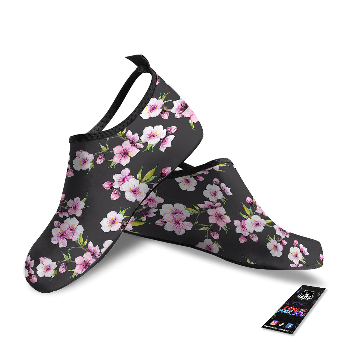 Cherry Blossom Watercolor Print Pattern Water Shoes-grizzshop