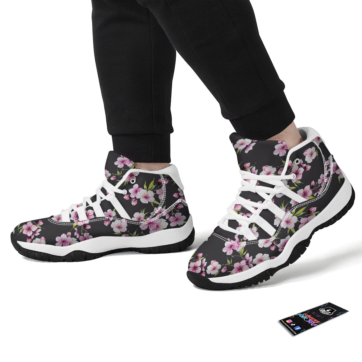Cherry Blossom Watercolor Print Pattern White Bball Shoes-grizzshop