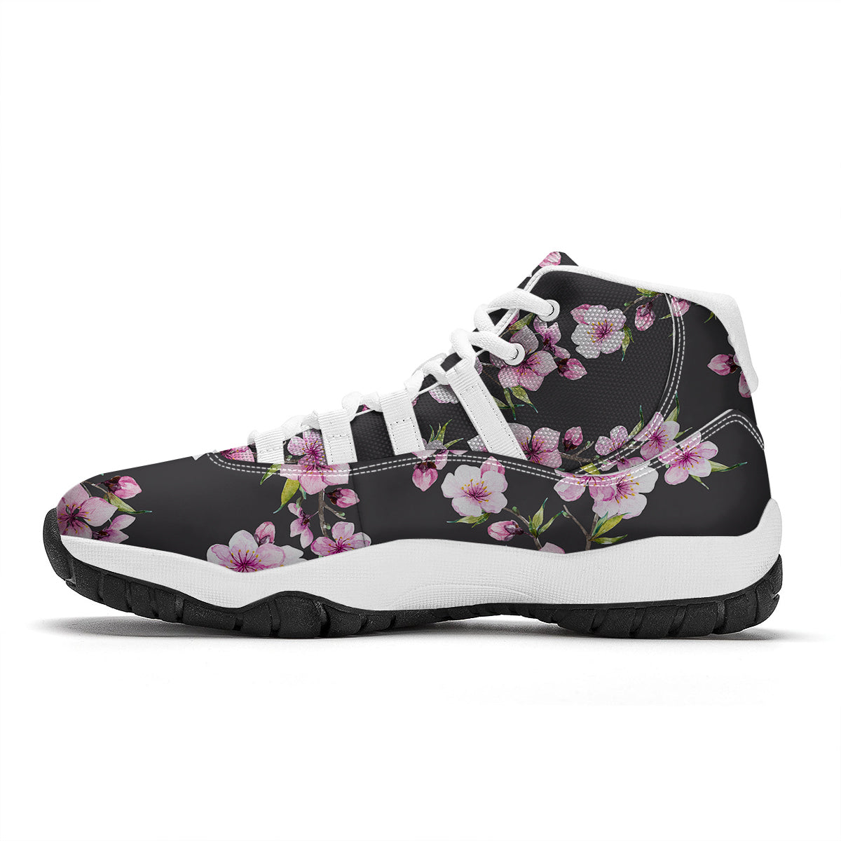 Cherry Blossom Watercolor Print Pattern White Bball Shoes-grizzshop