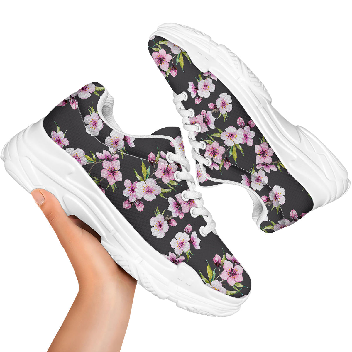 Cherry Blossom Watercolor Print Pattern White Chunky Shoes-grizzshop
