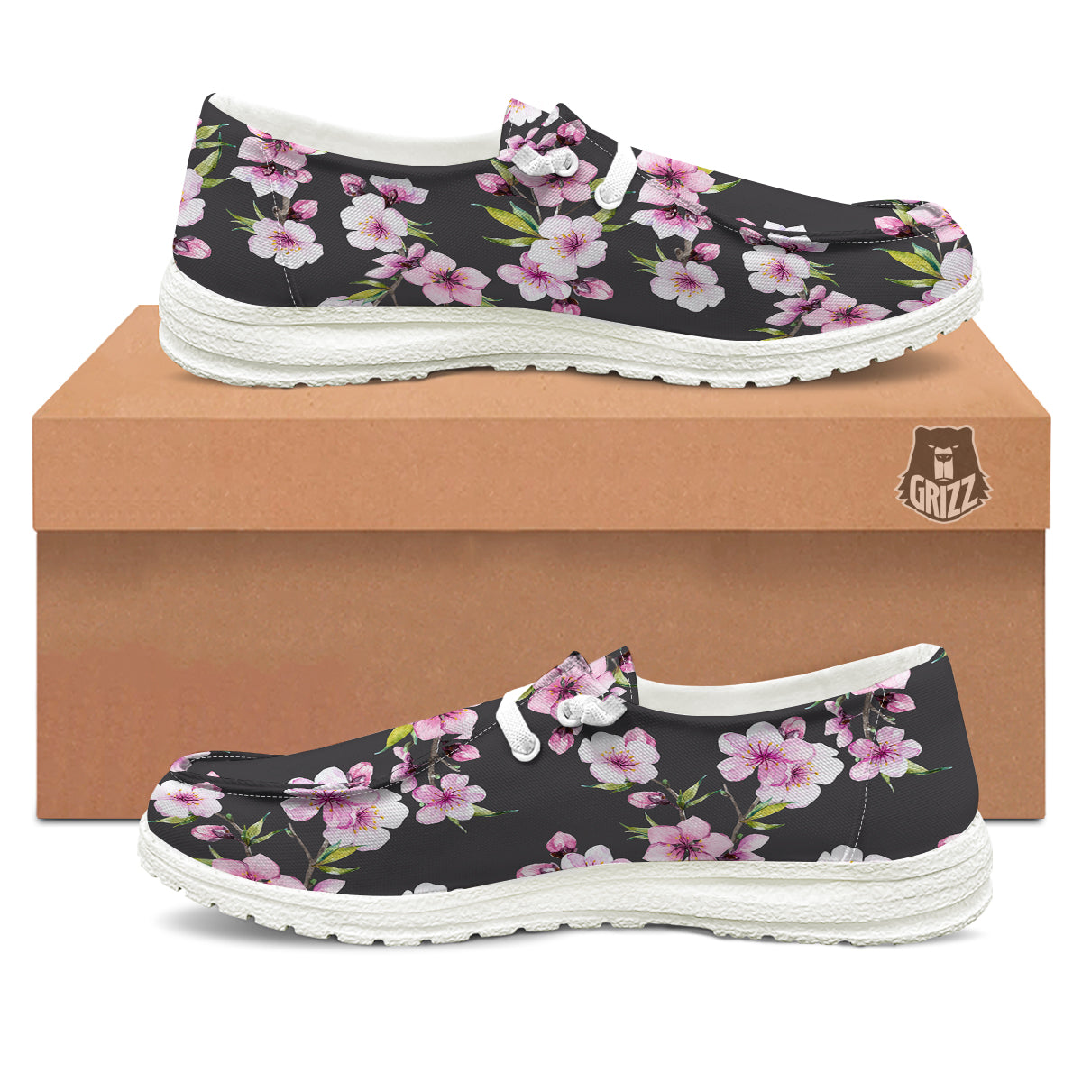Cherry Blossom Watercolor Print Pattern White Loafers-grizzshop