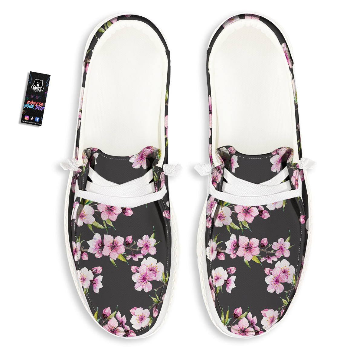 Cherry Blossom Watercolor Print Pattern White Loafers-grizzshop