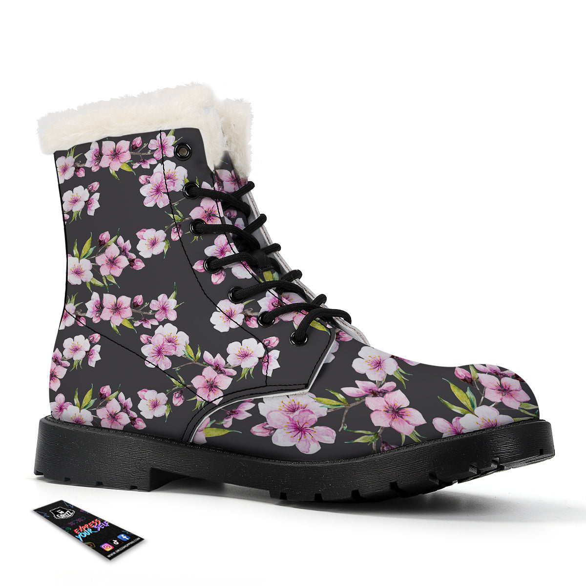 Cherry Blossom Watercolor Print Pattern Winter Boots-grizzshop
