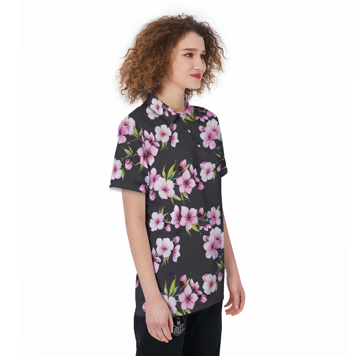 Cherry Blossom Watercolor Print Pattern Women's Golf Shirts-grizzshop