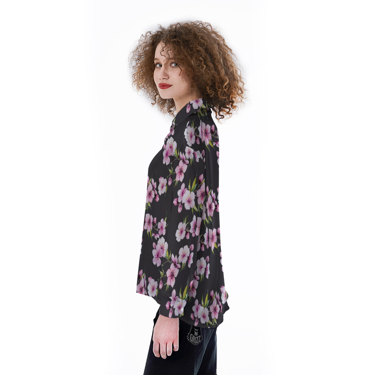 Cherry Blossom Watercolor Print Pattern Women's Long Sleeve Shirts-grizzshop