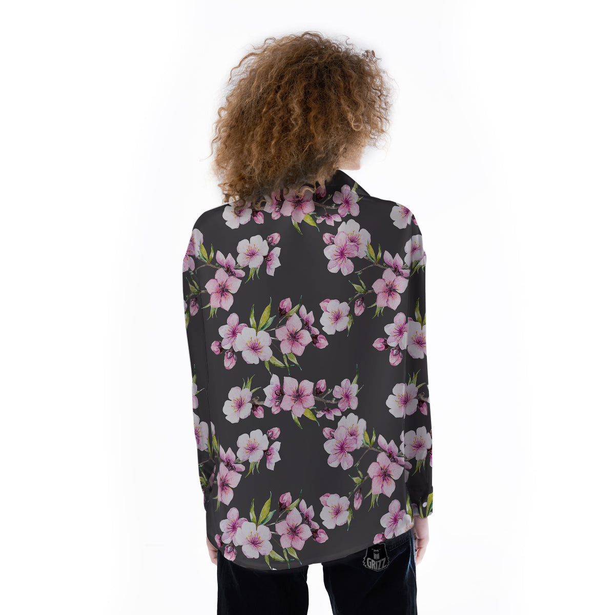 Cherry Blossom Watercolor Print Pattern Women's Long Sleeve Shirts-grizzshop