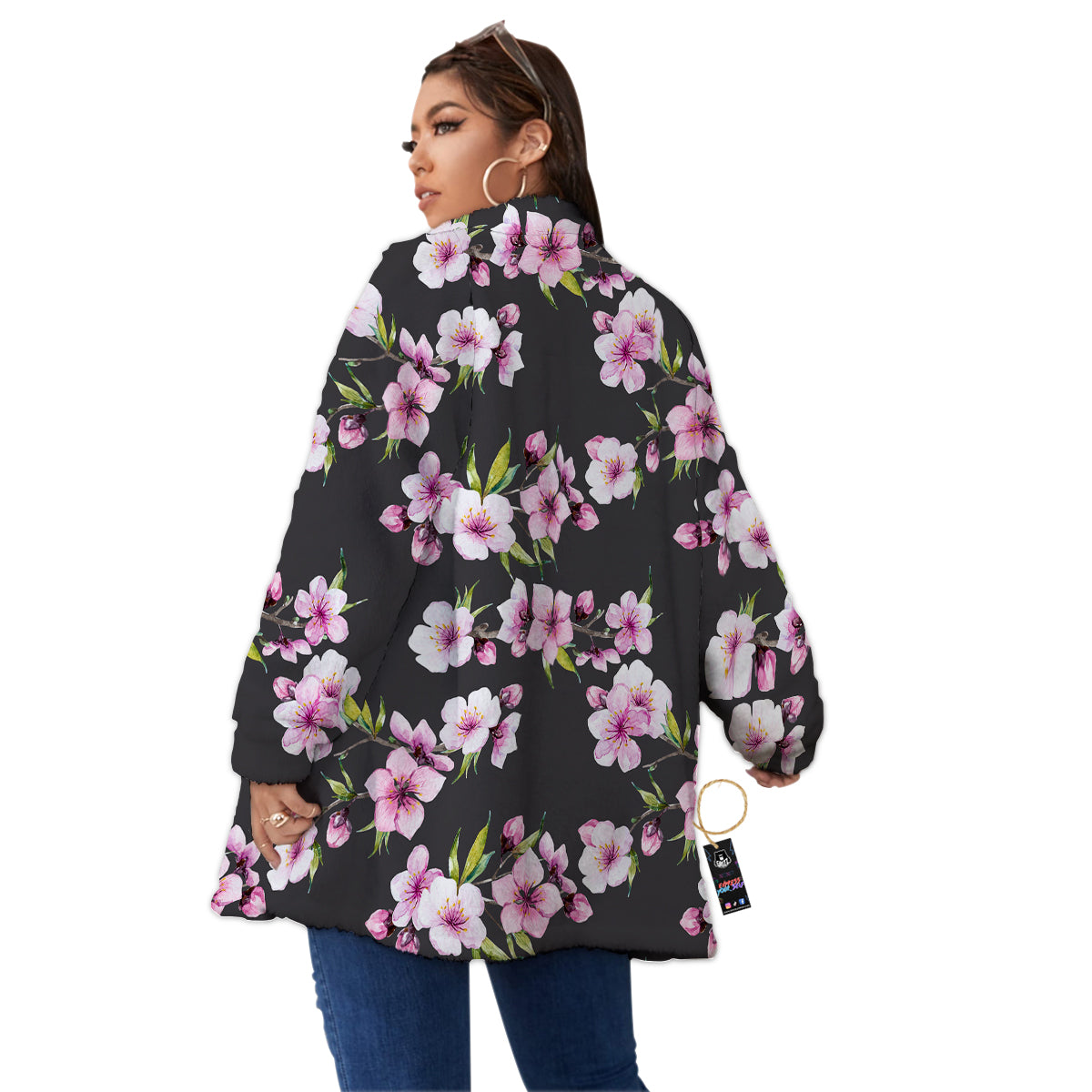 Cherry Blossom Watercolor Print Pattern Women's Sherpa Jacket-grizzshop