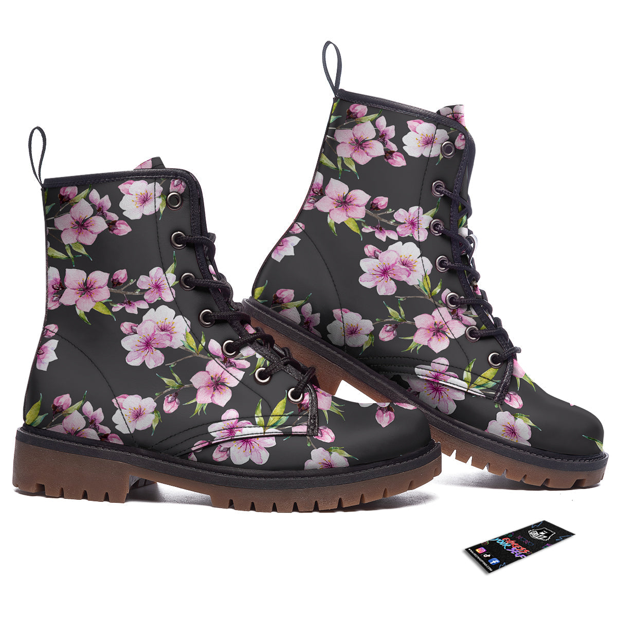 Cherry Blossom Watercolor Print Pattern Work Boots-grizzshop