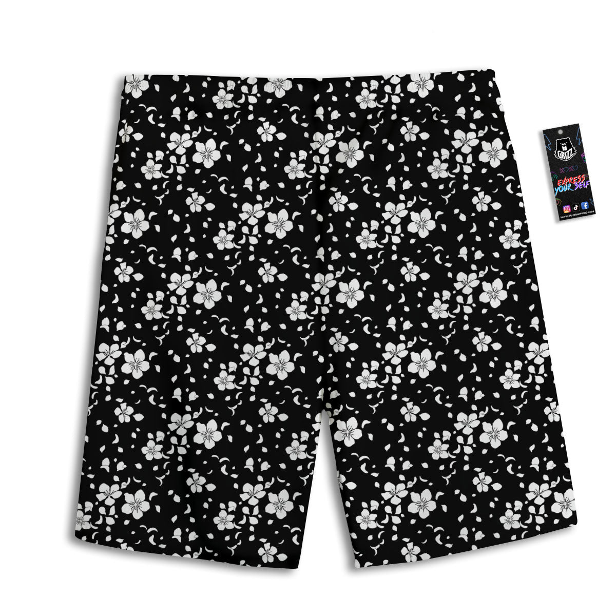 Cherry Blossom White And Black Print Men's Athletic Shorts