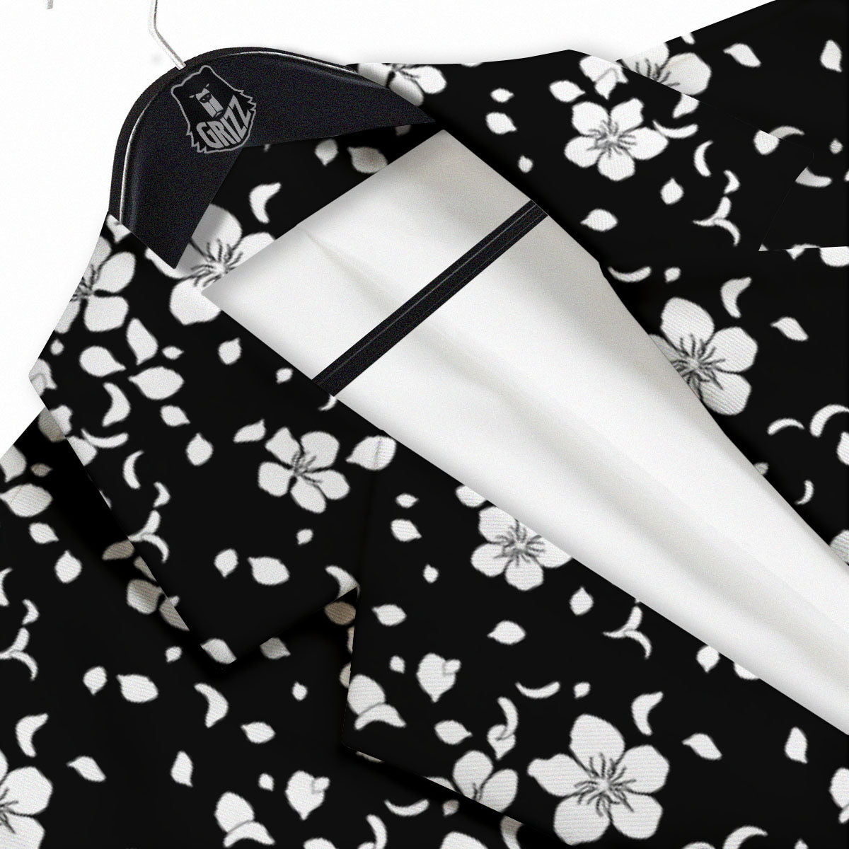 Cherry Blossom White And Black Print Men's Sport Coat-grizzshop