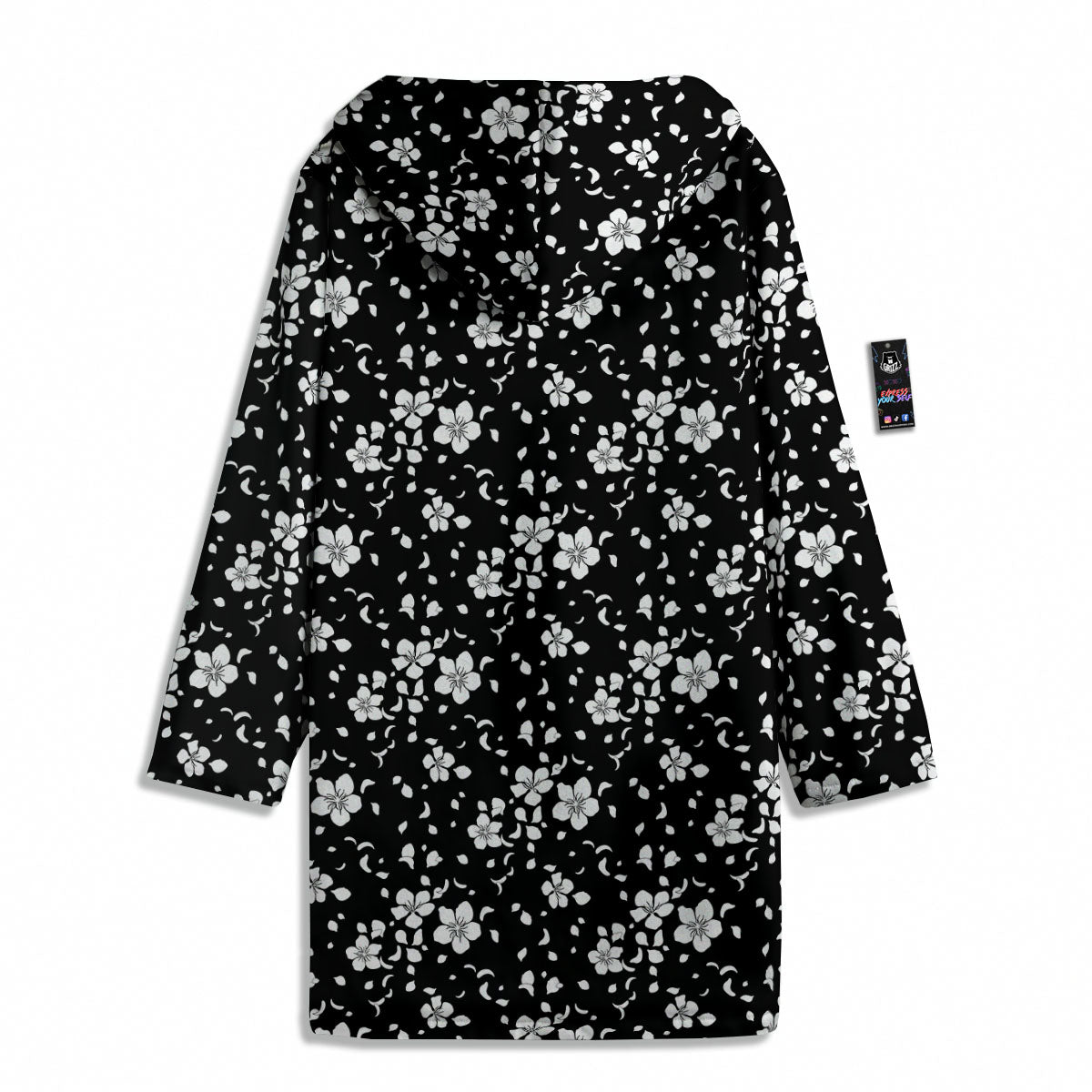 Cherry Blossom White And Black Print Men's Windbreaker Jacket-grizzshop
