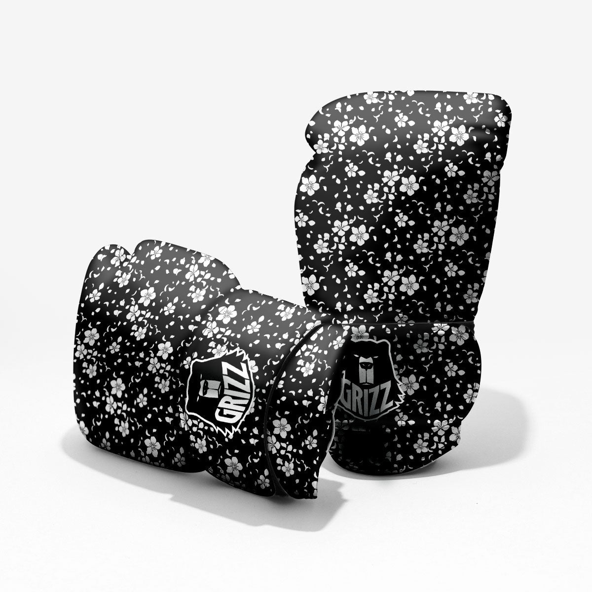 Cherry Blossom White And Black Print Pro Boxing Glove
