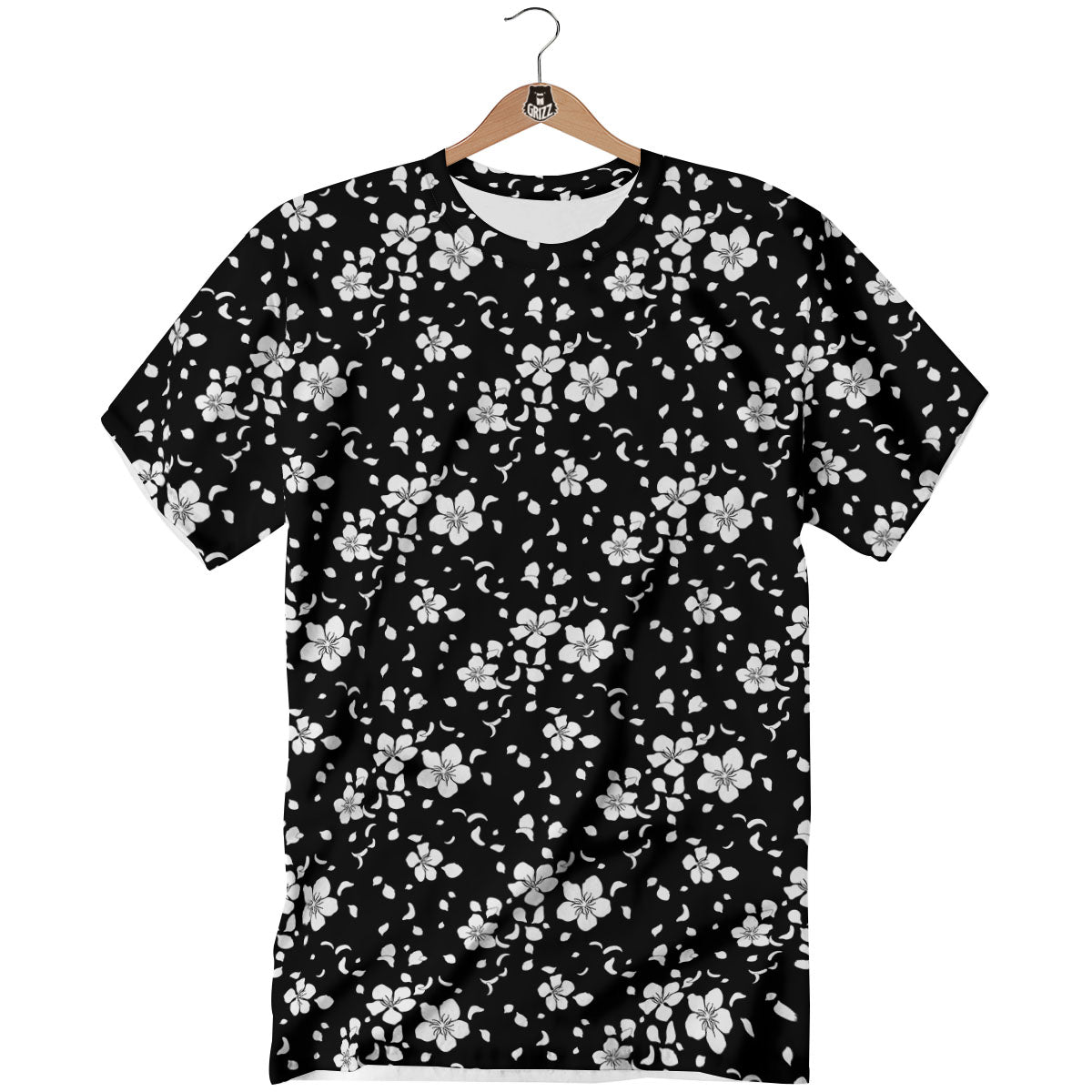 Cherry Blossom White And Black Print T-Shirt-grizzshop