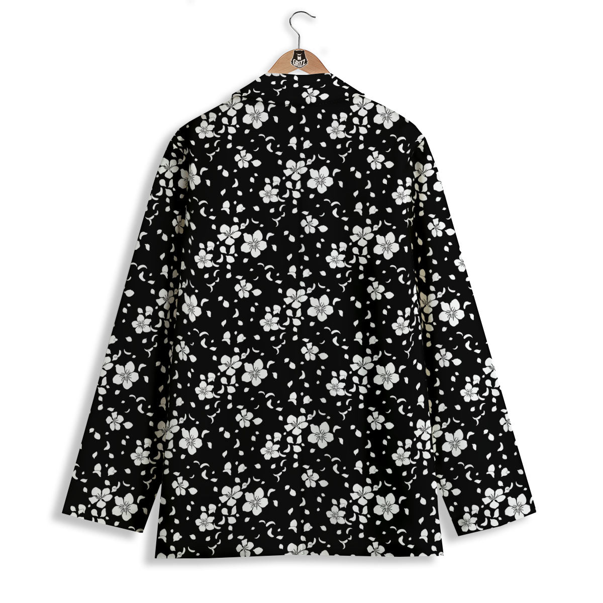 Cherry Blossom White And Black Print Women's Blazer-grizzshop