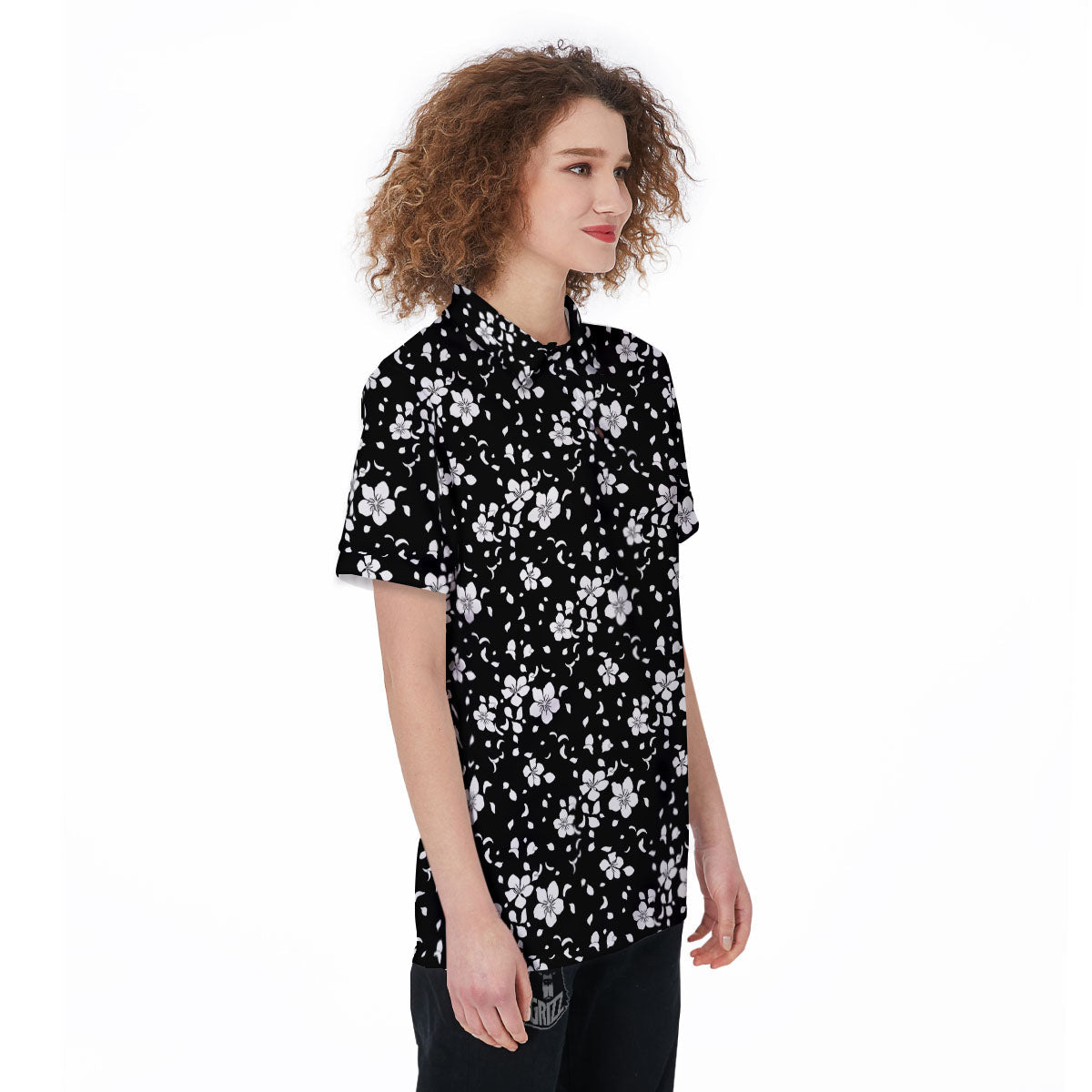 Cherry Blossom White And Black Print Women's Golf Shirts-grizzshop