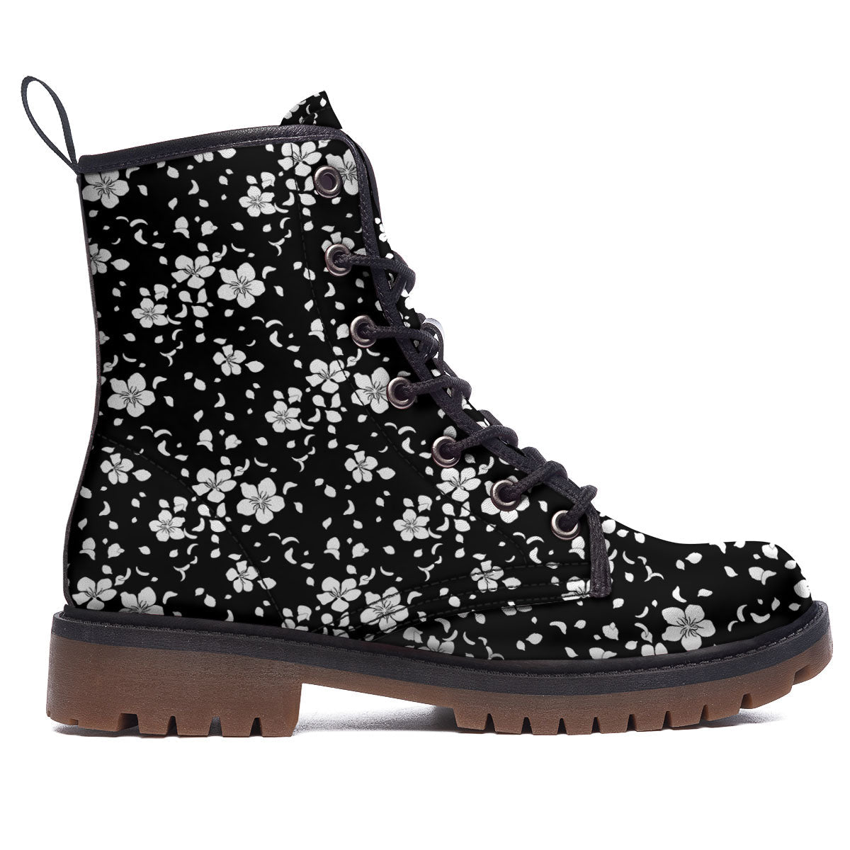Cherry Blossom White And Black Print Work Boots-grizzshop