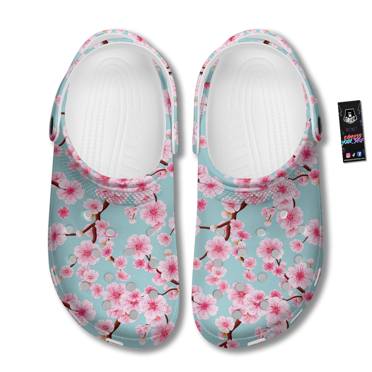 Cherry Blossom White Print Pattern Clog-grizzshop
