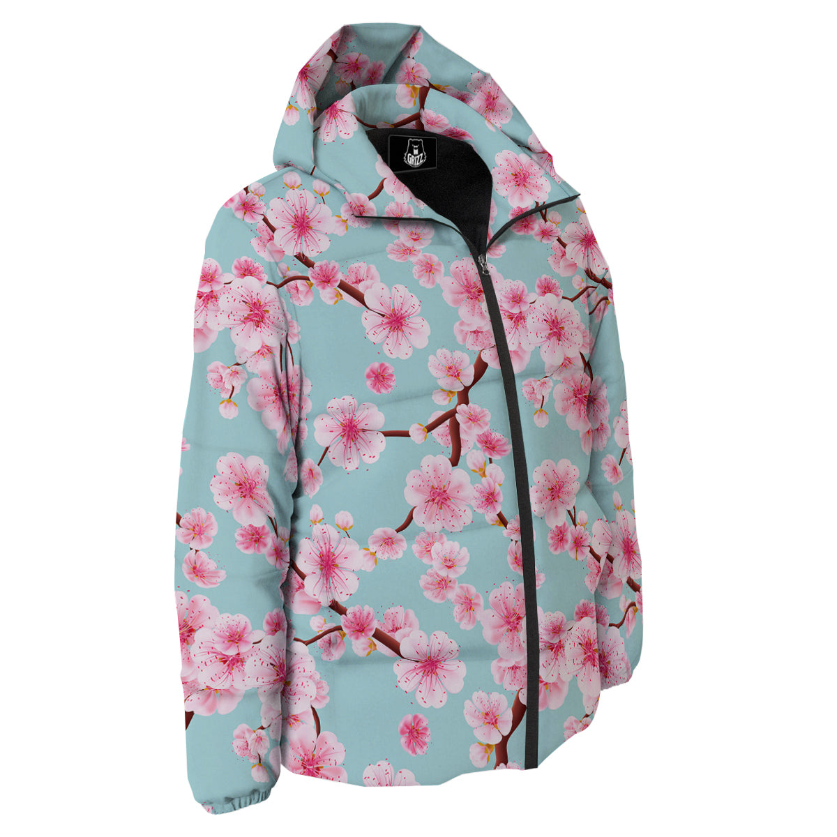 Cherry Blossom White Print Pattern Down Jacket-grizzshop