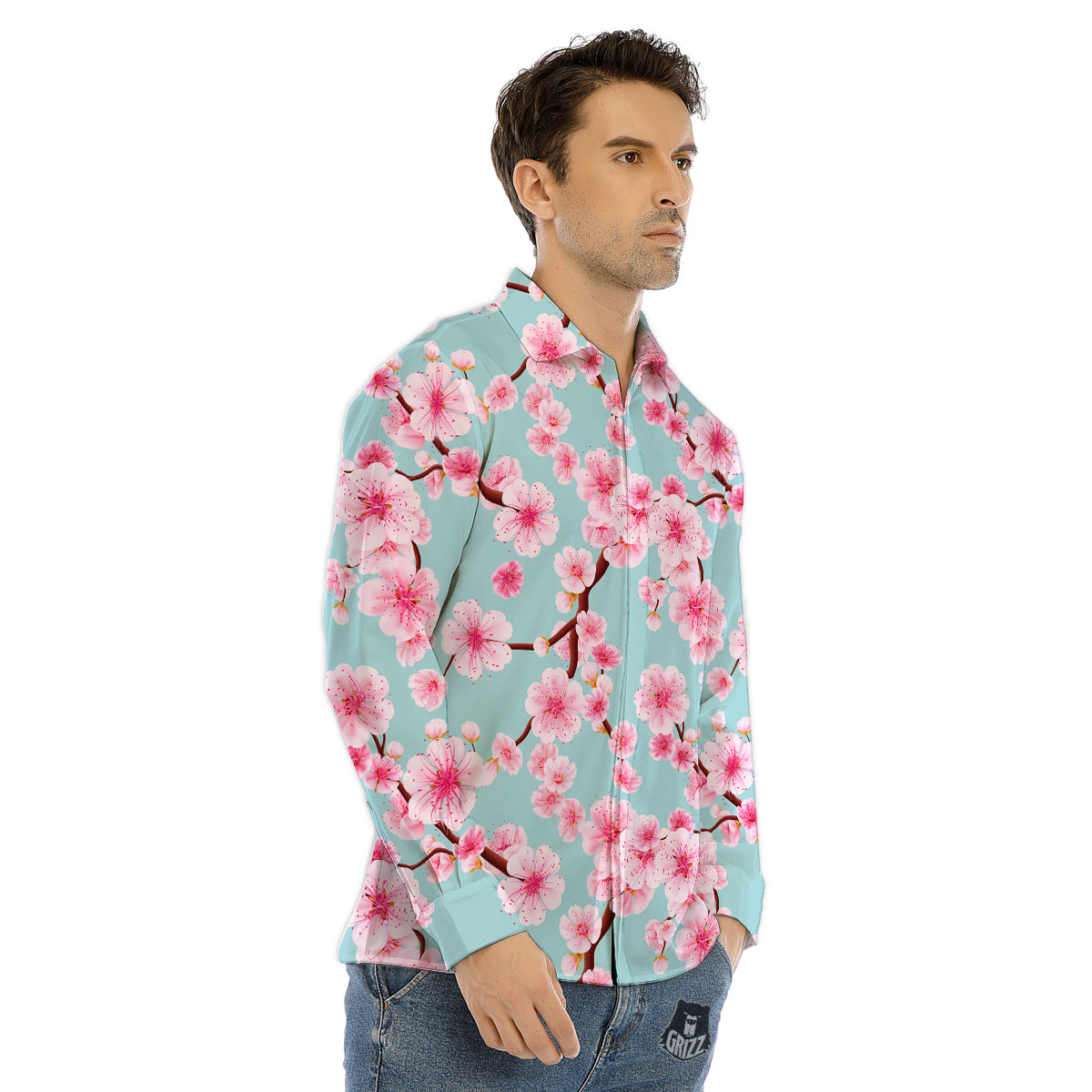 Cherry Blossom White Print Pattern Men's Dress Shirts-grizzshop
