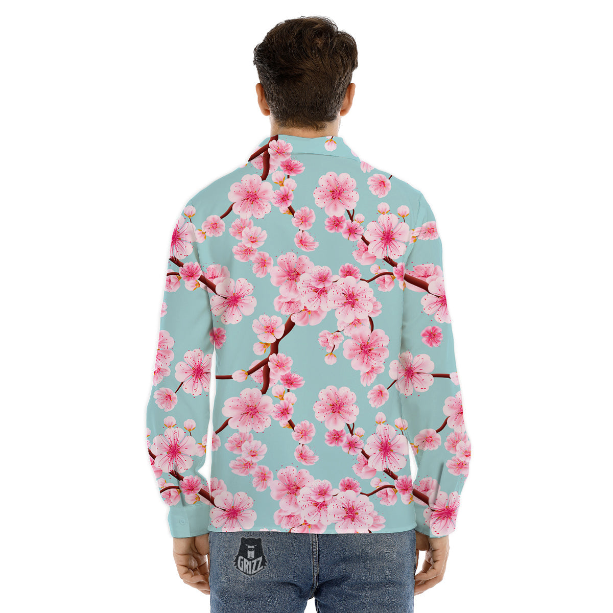Cherry Blossom White Print Pattern Men's Dress Shirts-grizzshop