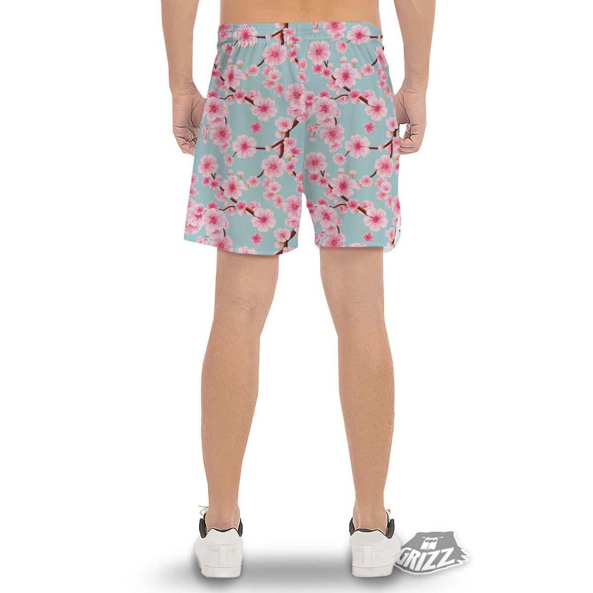 Cherry Blossom White Print Pattern Men's Gym Shorts-grizzshop
