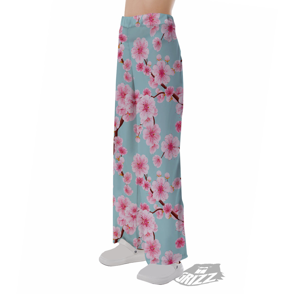 Cherry Blossom White Print Pattern Pajama Pants-grizzshop