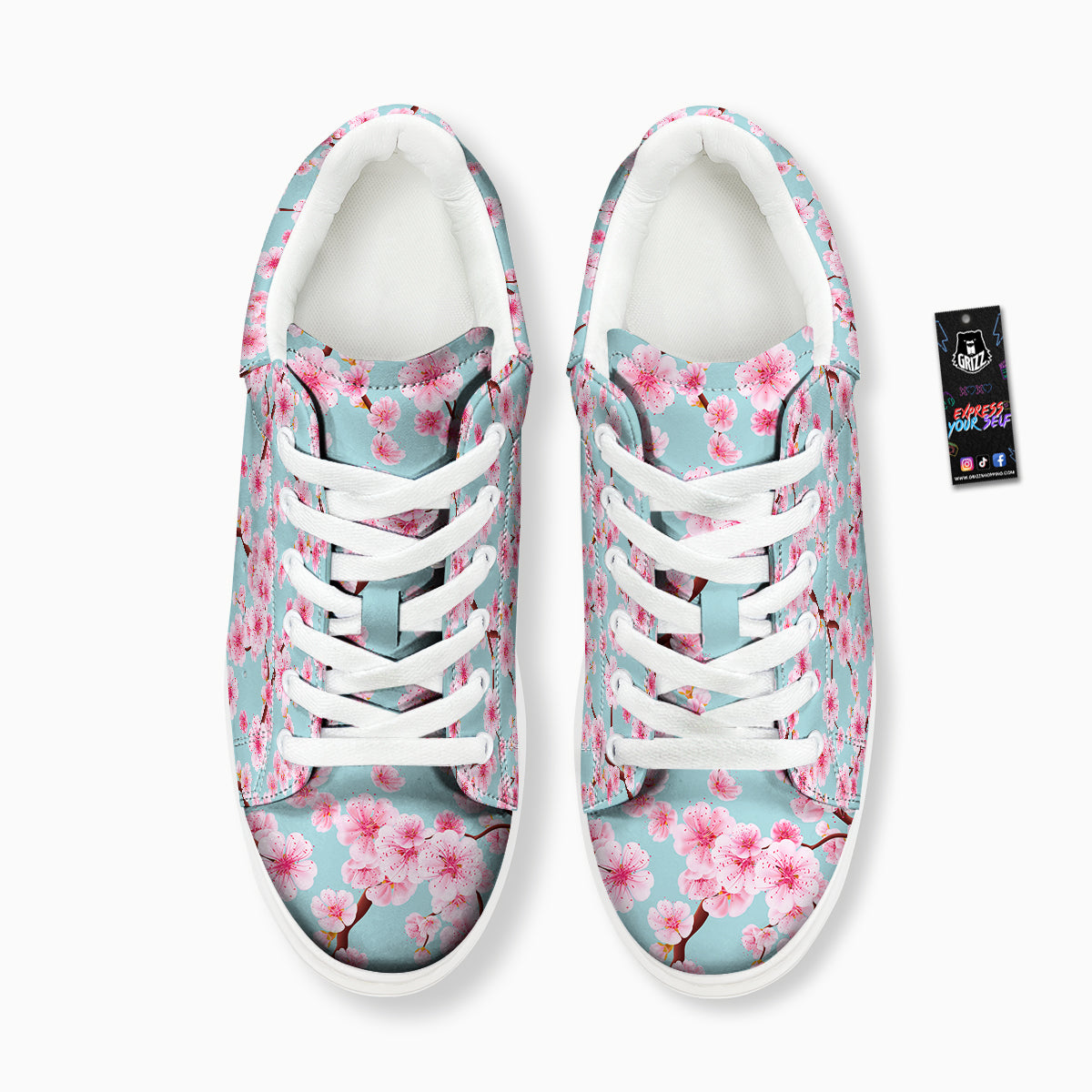 Cherry Blossom White Print Pattern Platform Shoes-grizzshop