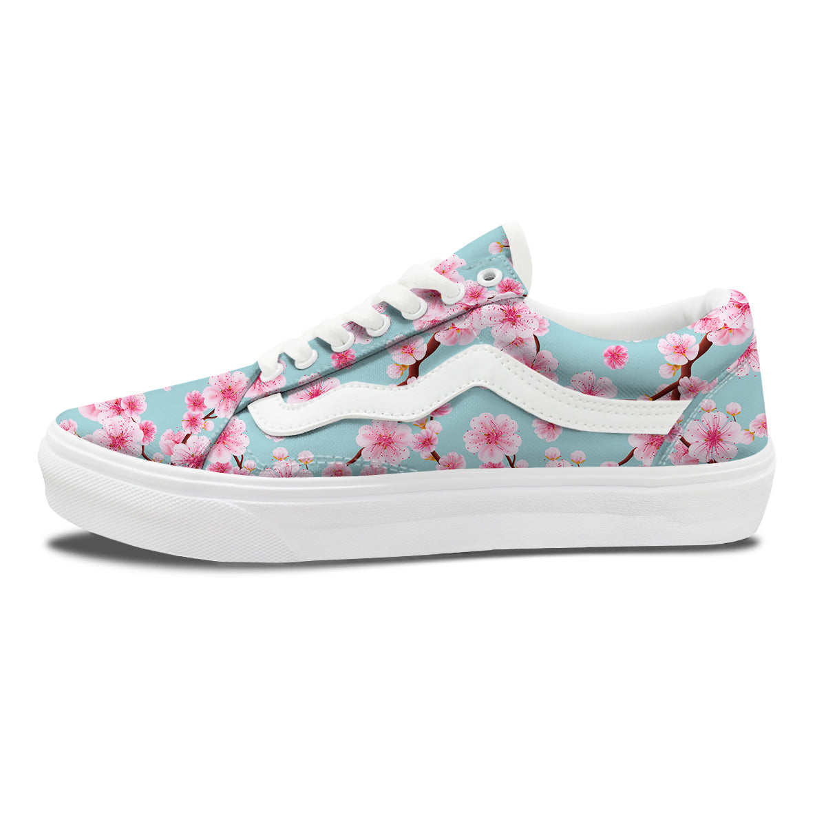 Cherry Blossom White Print Pattern Skate Shoes-grizzshop
