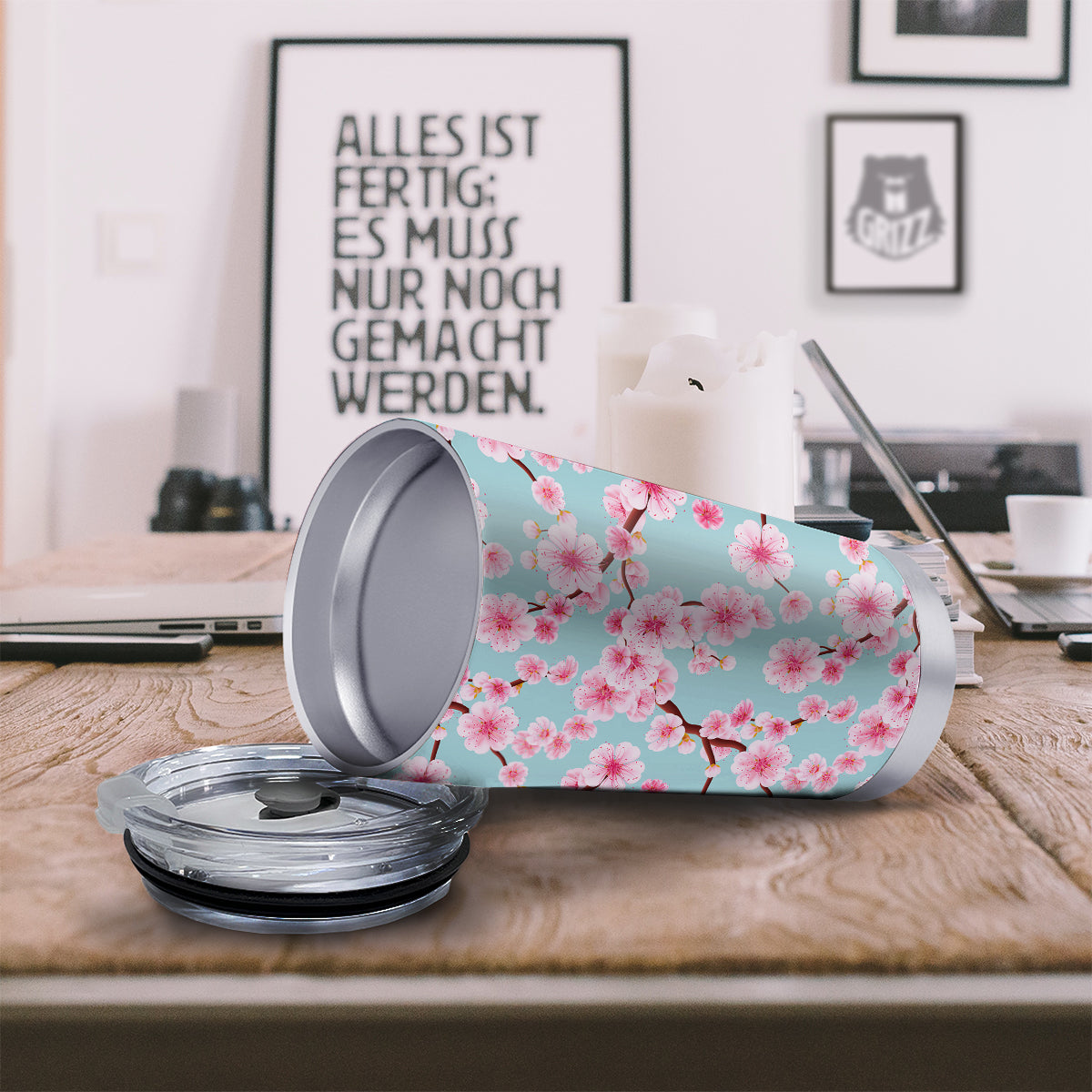 Cherry Blossom White Print Pattern Tumbler-grizzshop