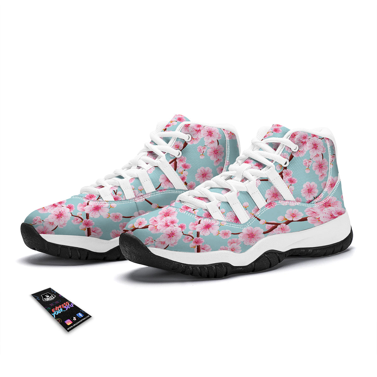 Cherry Blossom White Print Pattern White Bball Shoes-grizzshop