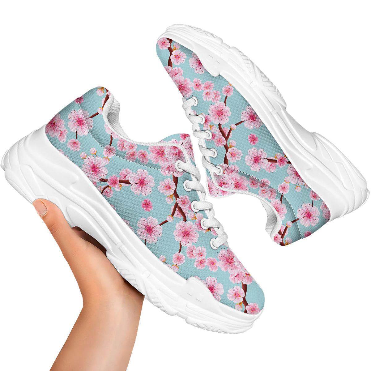 Cherry Blossom White Print Pattern White Chunky Shoes-grizzshop