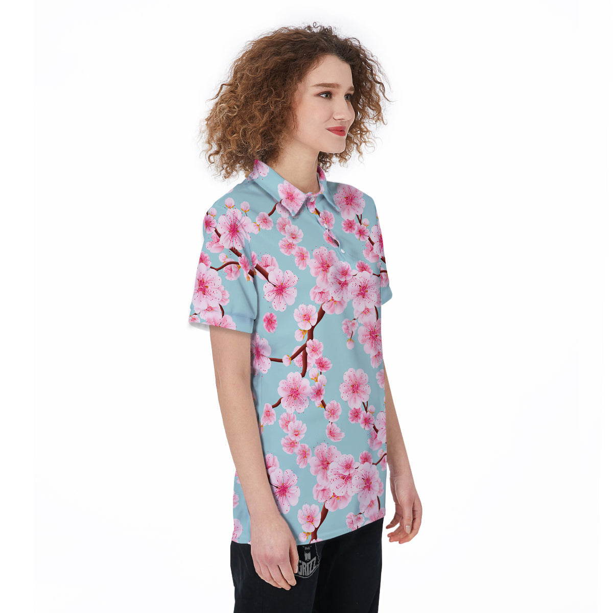 Cherry Blossom White Print Pattern Women's Golf Shirts-grizzshop