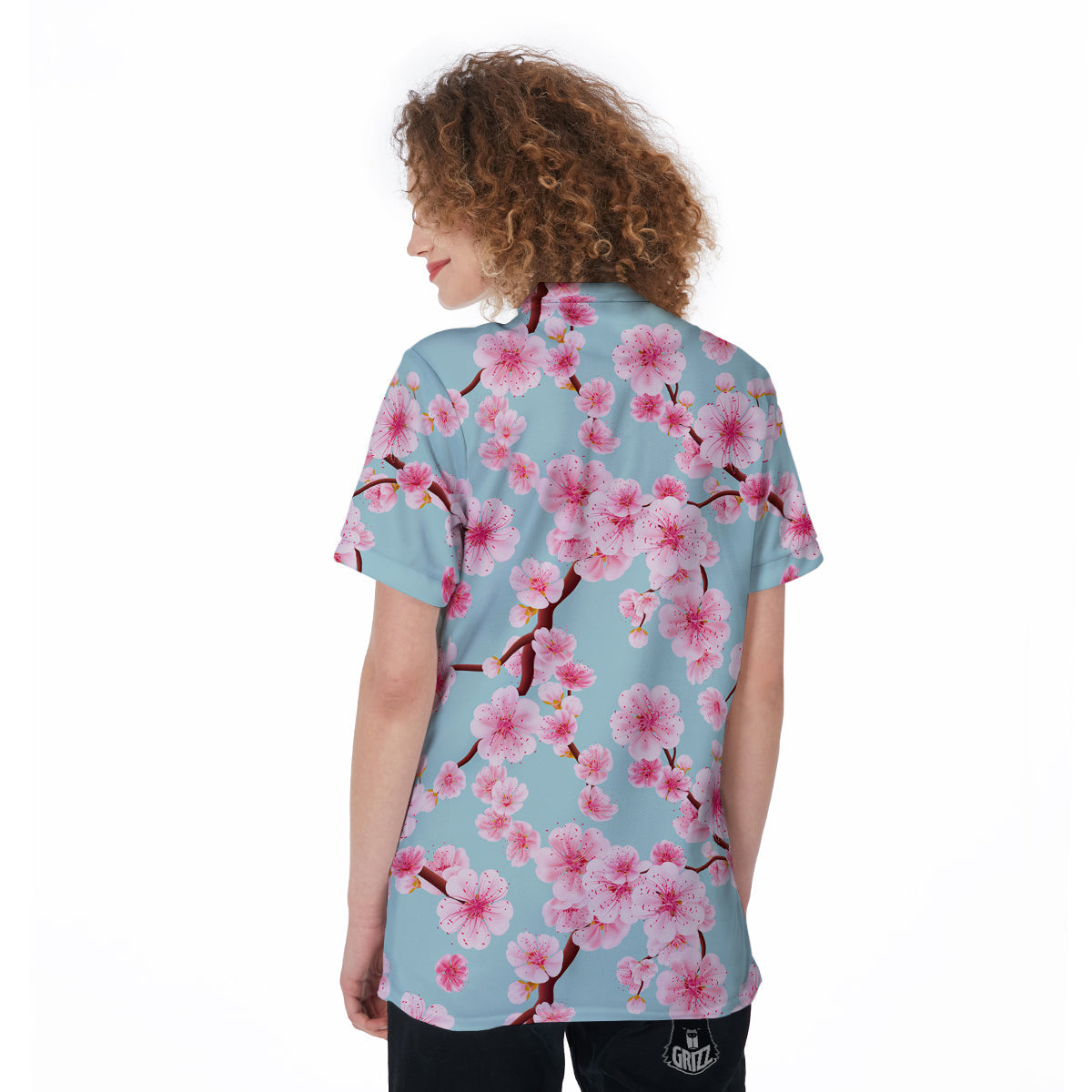 Cherry Blossom White Print Pattern Women's Golf Shirts-grizzshop