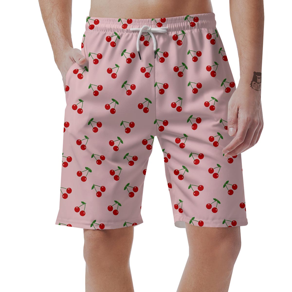 Cherry Pink Pattern Print Men's Shorts-grizzshop