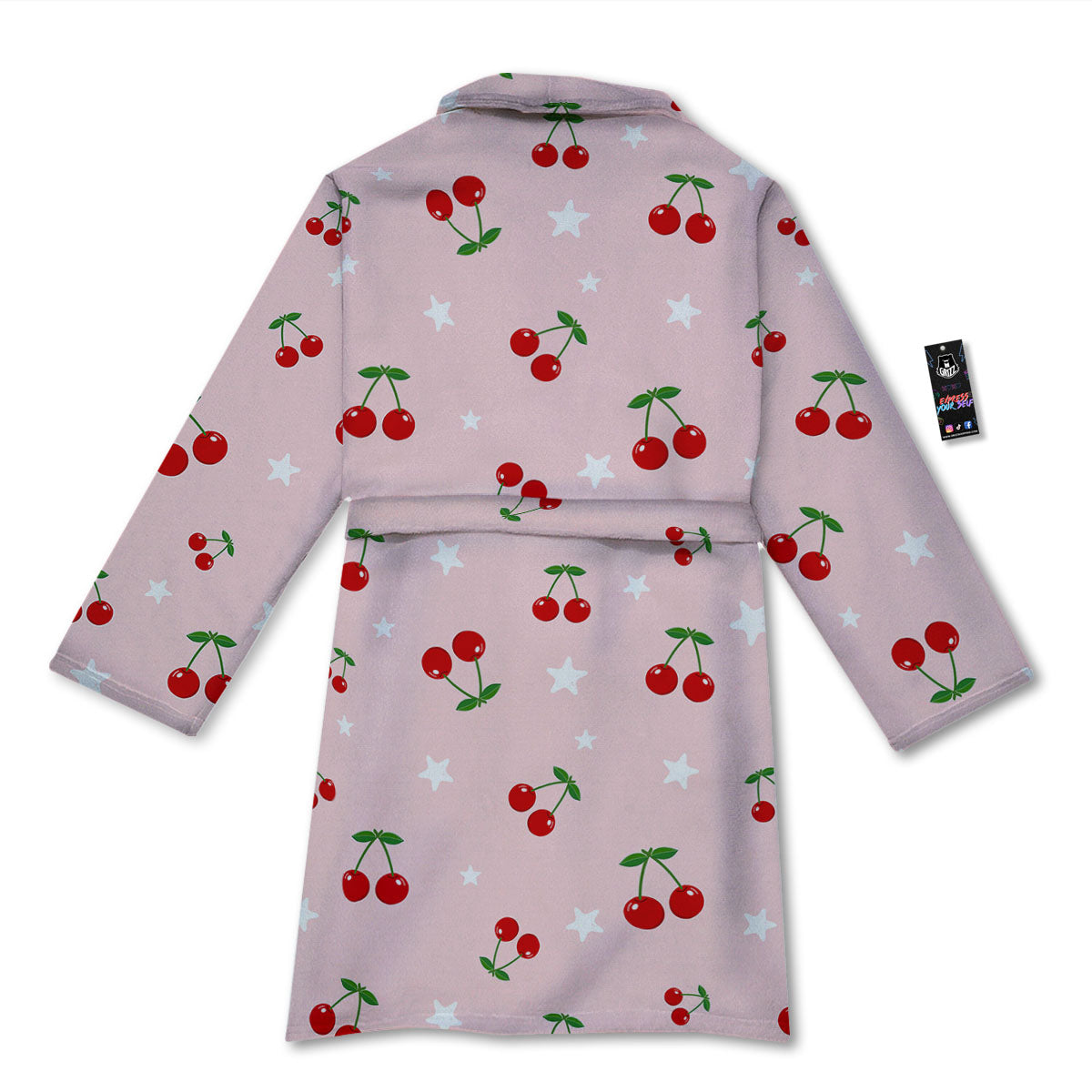 Cherry Pink Print Pattern Bathrobe-grizzshop