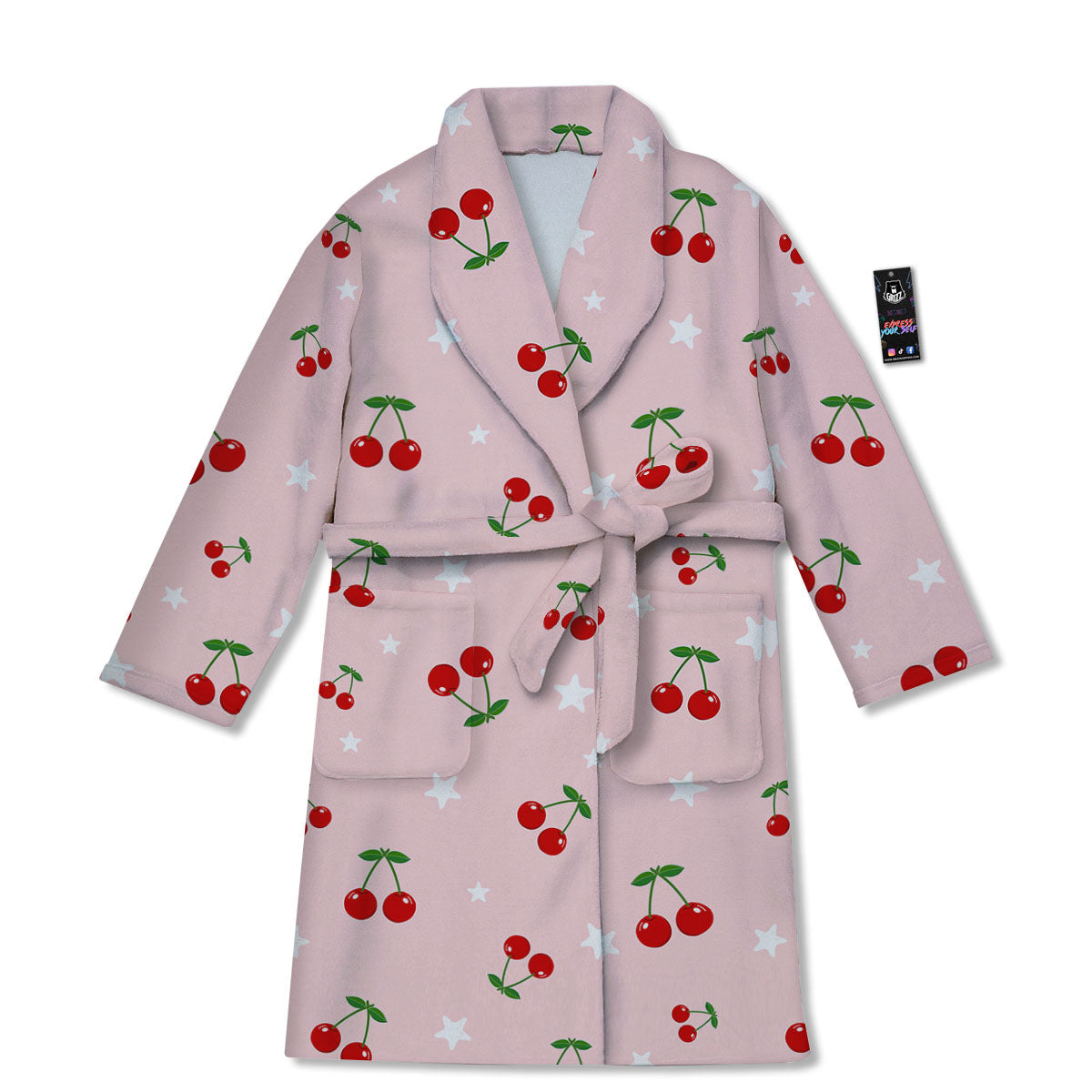 Cherry Pink Print Pattern Bathrobe-grizzshop
