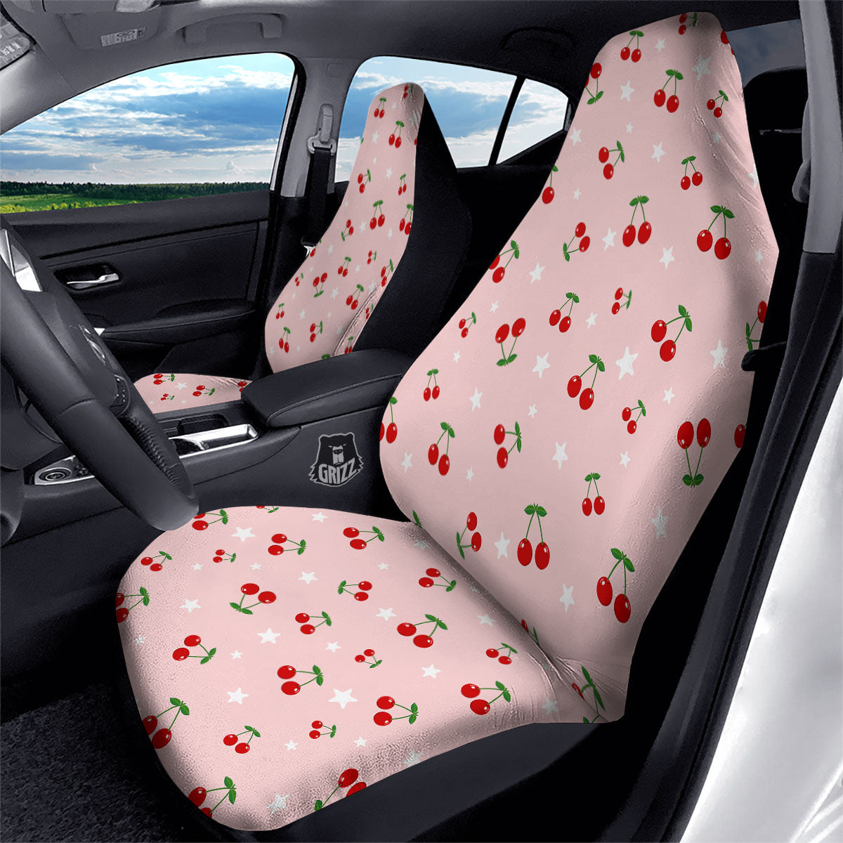Cherry Pink Print Pattern Car Seat Covers-grizzshop