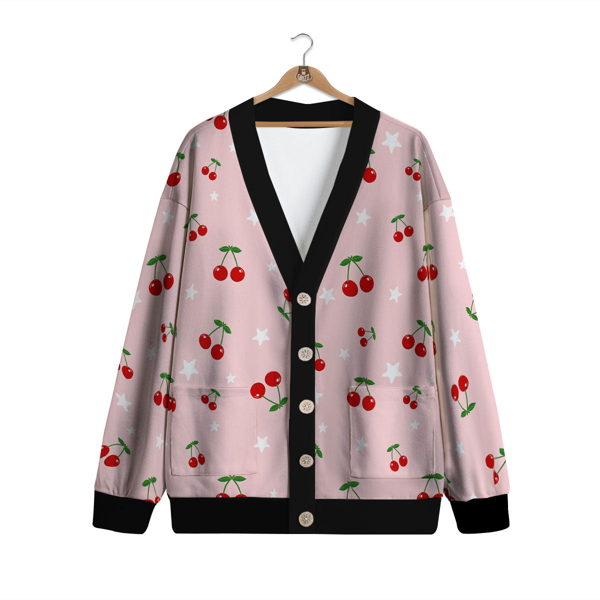 Cherry Pink Print Pattern Cardigan-grizzshop